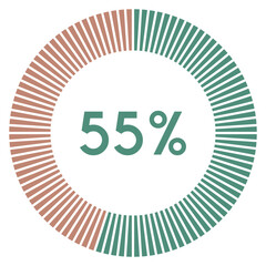 55 percent,circle shape percentage diagram symbol,transparent background.