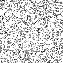 Vector seamless hand-drawn pattern with waves and clouds. Stylish illustration in boho style. Fabrics, textiles, paper, wallpaper. Retro hand drawn ornament.