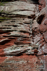 Layers in a rock formation in the Palatinate Forest of Germany near Devil's Table.