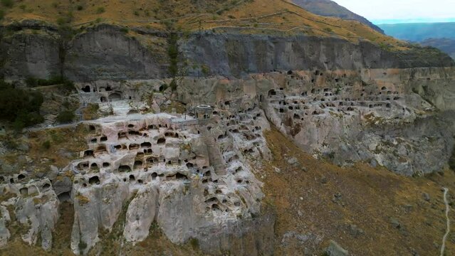 View of the rock-cut caves of the ancient monastery complex Vardzia