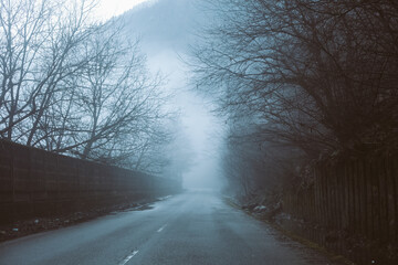 fog on the road in the mountains
