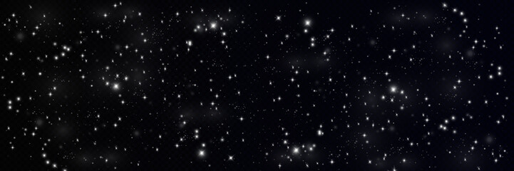 Particles of white magic dust. Shining light particles.Christmas glitter particles. Light effect on a transparent background.