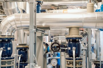 View of wood chips boiler house heating system- gauge panel