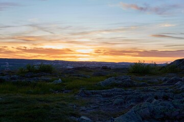 Beautiful landscape during sunset under cloudy sky