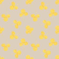 Seamless pattern gold clover leaf boho style. Texture for wrapping paper, fabrics, decor, textile, digital paper.