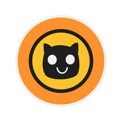 Black cat on an orange background icon sticker 