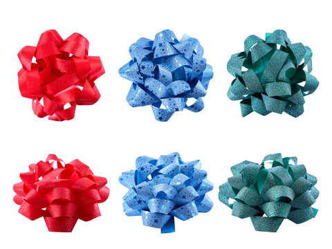 Isolated Red, Light Blue And Cyan Bow Gift Tape 