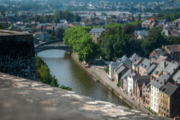Fototapeta na wymiar View of the city of Namur from the Citadel, Wallonia, Belgium. Historical buildings of the medieval city.