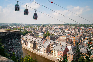 View of the city of Namur from the Citadel, Wallonia, Belgium. Historical buildings of the medieval city.