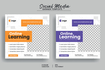 Online learning education social media post banner template or online education square banner, flyer