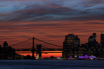 East River skyline sunset clouds