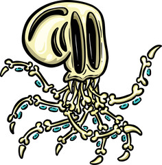 Octopus Skeleton Halloween Cartoon Illustration with Suckers Deep Sea Creature