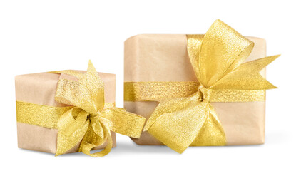 Gift  boxes with ribbons and bows on white background