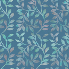 Leaves watercolor ornament for design, wallpaper, wrapping paper. Abstract, seamless botanical pattern.