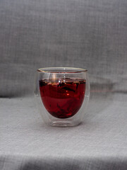 double glass glasses, double bottom, with coffee and tea