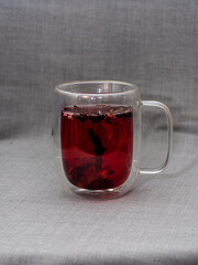 double glass mug, double bottom, with coffee and tea