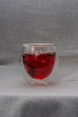 double glass glasses, double bottom, with coffee and tea