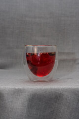 double glass glasses, double bottom, with coffee and tea