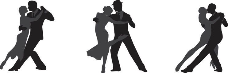 vector silhouette of a couple dancing ballroom dance - obrazy, fototapety, plakaty