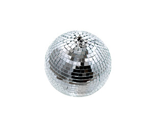 mirror disco ball of silver color isolated on white