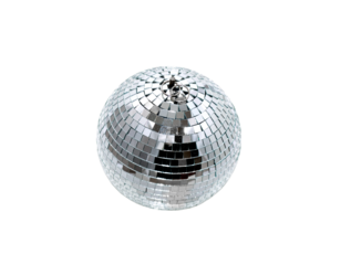 mirror disco ball of silver color isolated on white