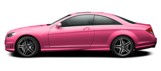 Modern pink car coupe side view isolated on white background.