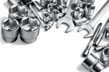 Metallic tools isolated on white background