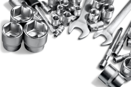 Metallic tools isolated on white background