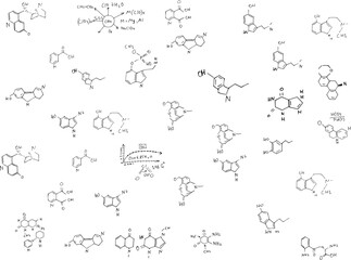 chemical formulas and elements.scientific background on white. hand-drawn.