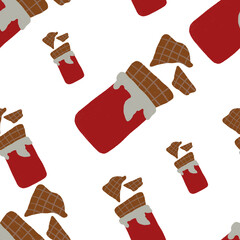 Seamless pattern chocolate bar in red packaging