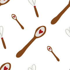 Seamless pattern pastry spoon with heart