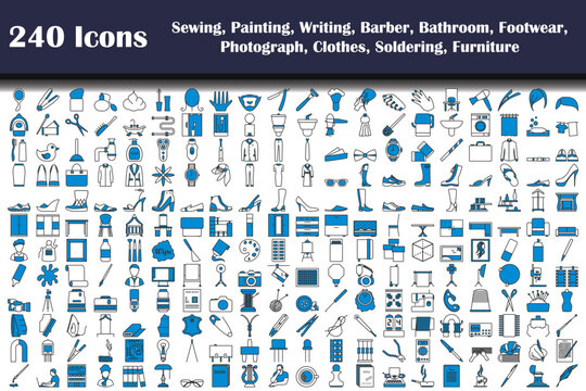 240 Icons Of Sewing, Painting, Writing, Barber, Bathroom, Footwear, Photograph, Clothes, Soldering, Furniture