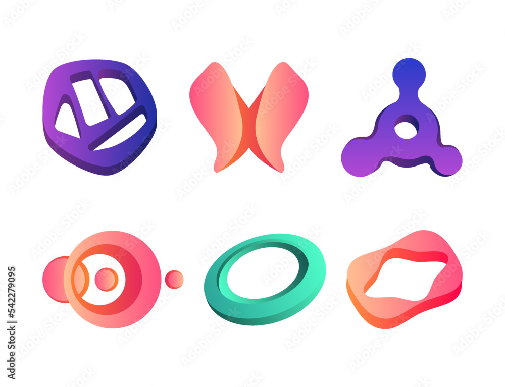 Aufkleber futuristic shape with holographic gradient design as graphic creative element vector set