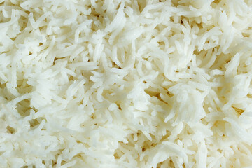 Closeup of cooked basmati rice. Organic texture abstract background.