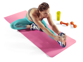 Beautiful woman at the gym doing fitness exercises. Sports transparent background.	