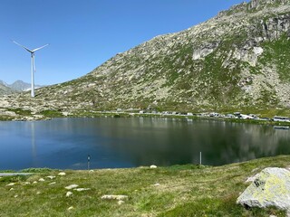 Summer atmosphere on the Lago della Piazza lake (Lake of the Piazza) in the Swiss alpine area of...