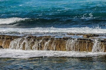 Beautiful beach view under cloudy blue sky