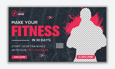 Fitness and gym best exercise youtube channel thumbnail web banner design template