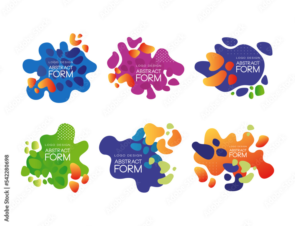 Poster abstract form logo design with colorful fluid shapes vector set.