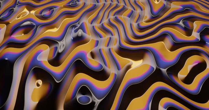3d render with curvy yellow and purple lines