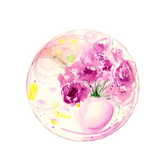 Round background depicting beautiful flowers. Pink and purple. Can de used for icons in your stories.