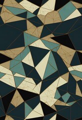 3D illustration.Geometric seamless 3D pattern in black wood and dark wood shapes with blue metal decor elements. Hexagon geometric mosaic.