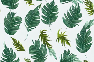 A contemporary collage with tropical leaves, simple shapes. Seamless pattern set. Modern exotic design for paper, cover, fabric, wallpaper, interior. 2d illustrated graphics.
