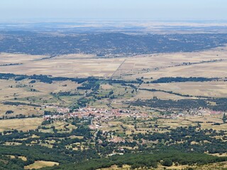 Aerial shot of Pena Negra town in Piedrahita, Spain