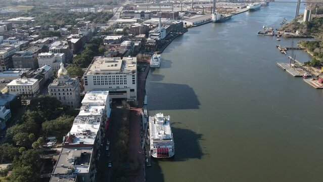 Drone time-lapse of River Steet in Savannah,GA