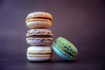 Sweet french Macarons on pink background