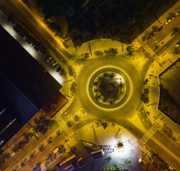 roundabout at night from above  - obrazy, fototapety, plakaty