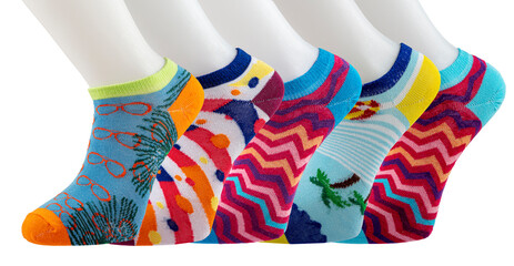 Colorful socks on a white background. A good gift for a loved one. Fun colorful socks on a white...