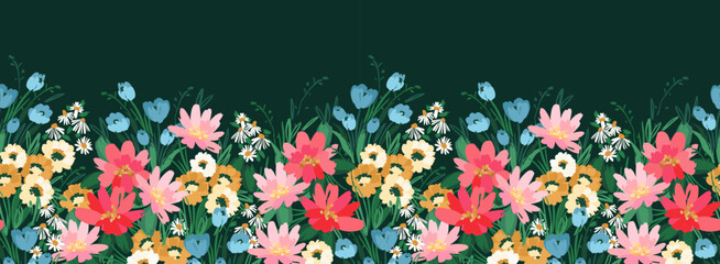 Floral seamless border. Vector design for paper, cover, fabric, interior decor and other