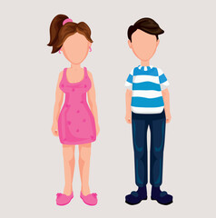 Obraz premium Male and female silhouette vector. Casual clothed genders. vector little boy in a blue stripped t-shirt and little girl in a pink dress.
